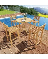 Teak Wood Bar Chair with Footrest and Backrest for Deck Poolside Garden