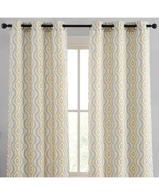 Hlc.Me Tanner Ogee Ikatt Damask Patterned Window Grommet Curtains Bedroom Light Blocking Darkening Window Panels Set Of 2 Grey Gold 37 W X 96 L