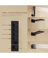 Black Luxury Temperature Thermostatic Shower System wtih Handheld Sprayer Wall Mount Rain Dual Shower Heads with 3 Body Jet