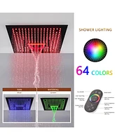 Matte Black 4-Way Shower System with Led and Music Player Shower Faucet Set with Handheld Shower and Side Body Jets