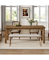 Tribesigns 63-Inch Wood Dining Table for 4-6, Farmhouse Kitchen Table with Hollow Tabletop, Large Rectangular Dinner Eating Desk for Dining Room, Livi