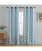 Hlc.me Tanner Ogee Ikatt Damask Patterned Window Grommet Curtains Bedroom - Light Blocking Darkening Window Panels, Set of 2 (Blue