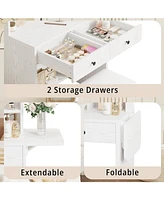 Vanity Desk with Mirror and Led Lights, Jewelry Cabinet