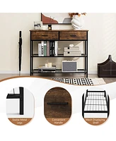 Entryway Table with 2 Drawers and 2-Tier Storage Shelves for Home Organization