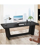 Tribesigns 70.87-Inch Executive Computer Desk: Large Home Office Desk with Solid Wooden Pedestal, Industrial Wood Study Writing Table, Workstation Bus