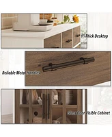 Buffet Cabinet with Storage, Farmhouse Coffee Bar Wood Liquor Cabinet for Kitchen