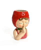 LuxenHome Lady Strawberries Ceramic 8.7-Inch Tall Sculpture Vase