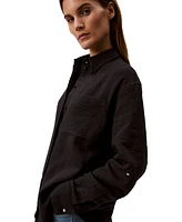 Calvin Klein Jeans Women's Double Gauze Roll-Tab-Sleeve Button-Down Shirt