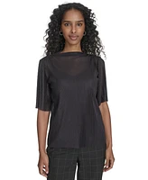 Calvin Klein Women's Mesh Elbow-Sleeve High-Neck Top