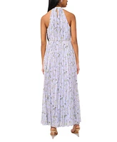 CeCe Women's Pleated Floral-Print Keyhole-Cutout Dress