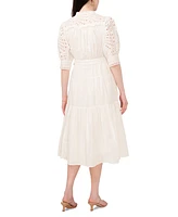CeCe Women's Cotton Belted Eyelet-Embroidered Shirtdress