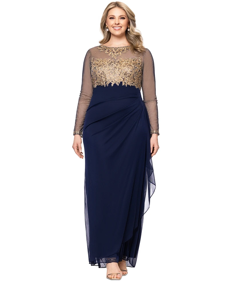 Xscape Plus Embroidered Illusion Gown