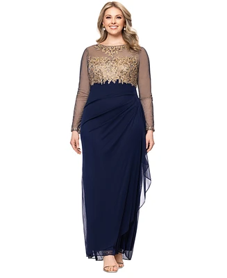 Xscape Plus Embroidered Illusion Gown