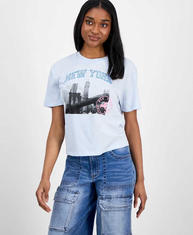 Pretty Rebellious Juniors' New York City Embroidered Graphic T-Shirt