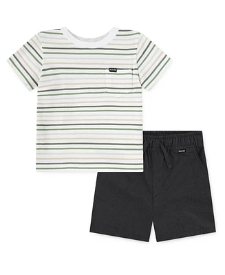 Hurley Little Boys 2-Piece Striped T-Shirt and Twill Shorts Set