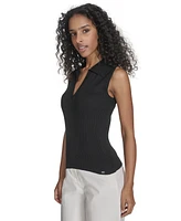 Calvin Klein Women's Collared Ribbed Knit Sleeveless Sweater