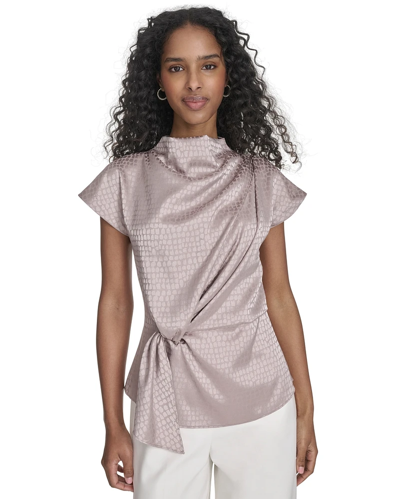 Calvin Klein Women's Jacquard Mock Neck Short-Sleeve Top