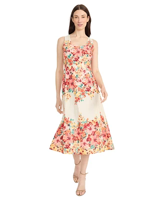 Maggy London Women's Floral-Print Cotton Midi Dress