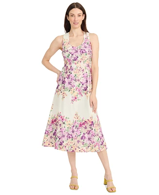 Maggy London Women's Floral-Print Cotton Midi Dress