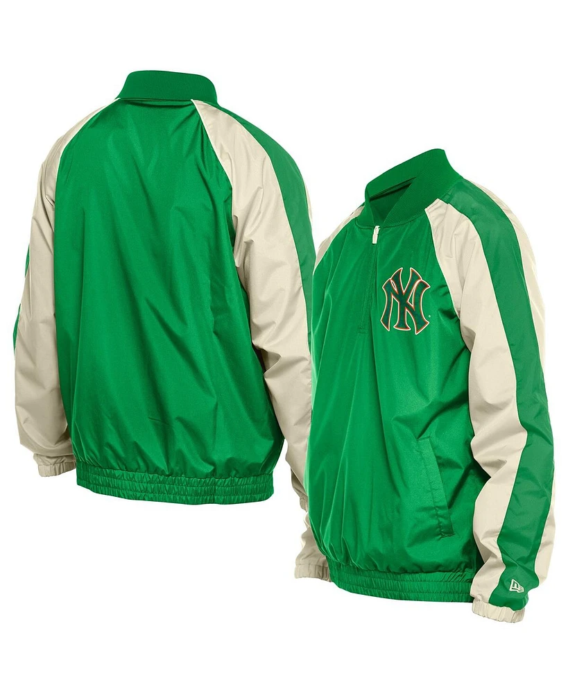 New Era Men's Kelly Green York Yankees Ripstop Raglan Quarter-Zip Hoodie Windbreaker Jacket