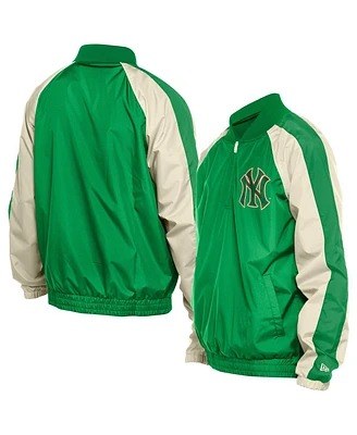 New Era Men's Kelly Green York Yankees Ripstop Raglan Quarter-Zip Hoodie Windbreaker Jacket