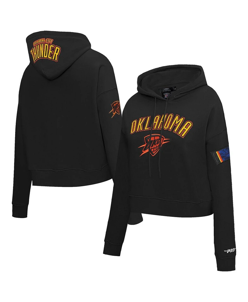 Pro Standard Women's Black Oklahoma City Thunder 2024/25 Edition Chenille Applique Cropped Pullover Hoodie