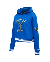 Pro Standard Men's Blue Milwaukee Bucks 2024/25 City Edition Chenille Applique Cropped Pullover Hoodie