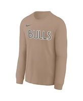 Nike Big Boys and Girls Tan Chicago Bulls 2024/25 City Edition Wordmark Performance Long Sleeve T-Shirt