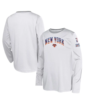 Nike Big Boys and Girls White New York Knicks 2024/25 City Edition Pregame Performance Long Sleeve Shooting T-Shirt