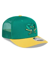 New Era Men's Green/Gold Athletics 2025 Batting Practice 9SEVENTY Stretch-Snap Trucker Hat