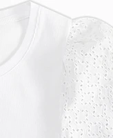 On 34th Women's Eyelet-Sleeve Rib-Knit Top, Exclusively at Macy's