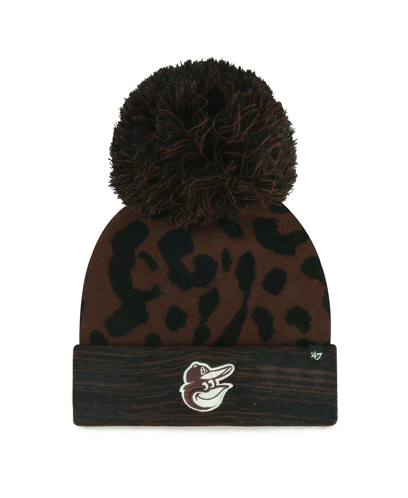 '47 Brand Women's Brown Baltimore Orioles Rosette Cuffed with Pom Knit Hat
