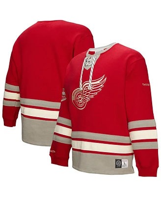 Mitchell & Ness Men's Red Detroit Wings Heritage Lace-Up Pullover Sweatshirt