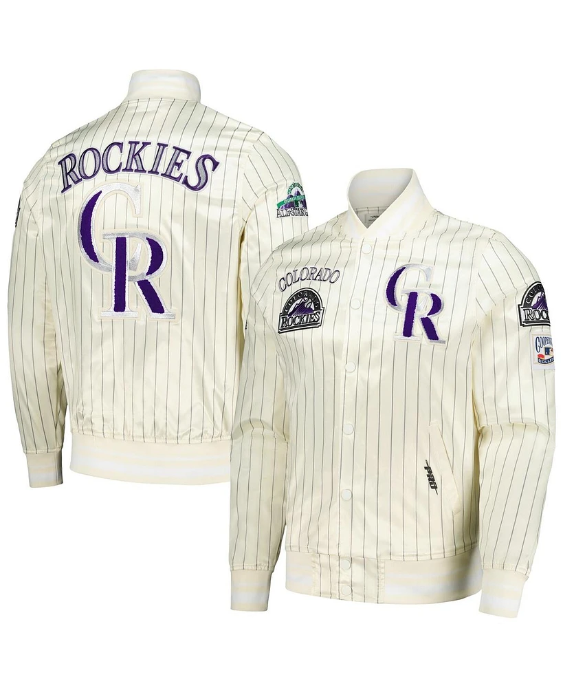 Pro Standard Men's Cream Colorado Rockies Cooperstown Collection Pinstripe Retro Classic Satin Full-Snap Jacket