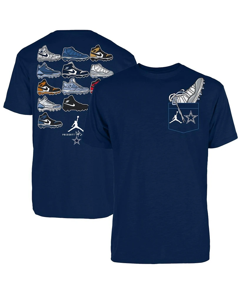 Jordan Men's Dak Prescott Navy Dallas Cowboys Shoe Schedule Graphic T-Shirt