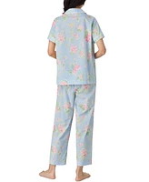 Lauren Ralph Women's Notched-Collar Cropped Pajama Set