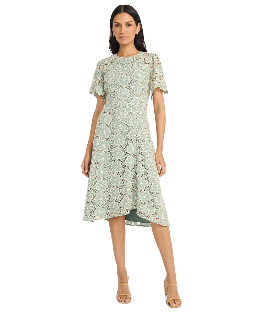Maggy London Women's Floral-Lace Short-Sleeve Dress