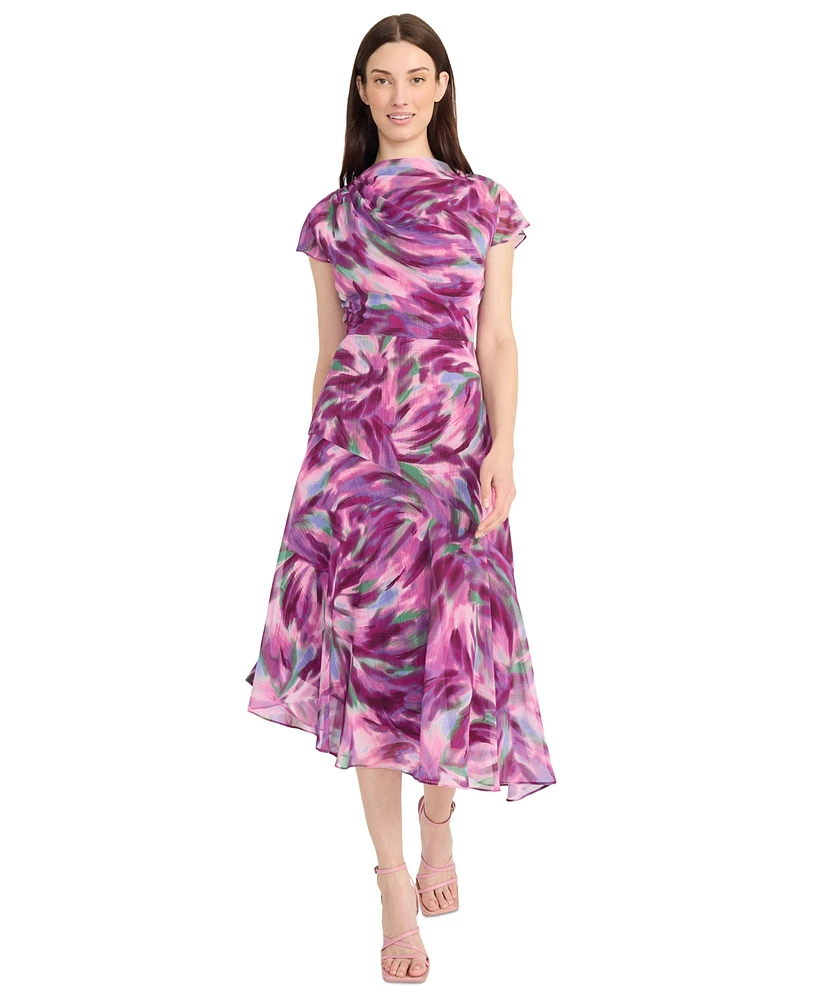 Maggy London Women's Printed Asymmetrical Midi Dress