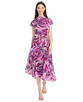 Maggy London Women's Printed Asymmetrical Midi Dress