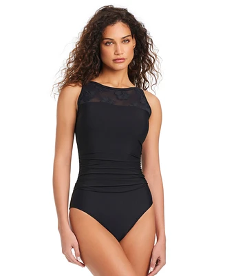 Beyond Control Women's Textured Mesh High-Neck Swimsuit