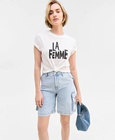 On 34th Womens La Femme Crewneck T Shirt Denim Bermuda Shorts Farroh Flats Harlowwe Bag Exclusively At Macys