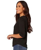 Democracy Petite 3/4-Sleeve Split Neckline Knit Top