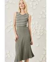 Luxely Women's Sleeveless Pleated Midi Sweater Dress
