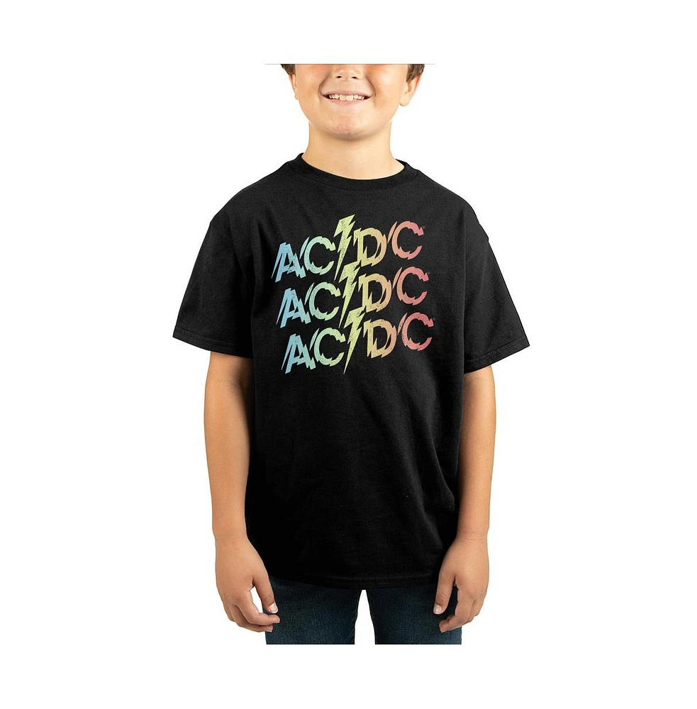 Ac/Dc Boys Acdc Rock Band Logo Youth Black Short Sleeve Graphic Tee Shirt-Large