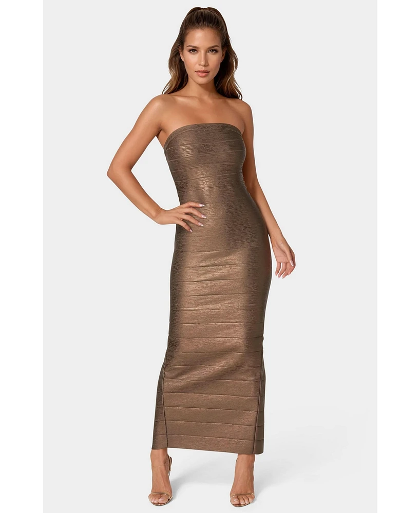 Bebe Women's Long Strapless Bandage Sheat Dress