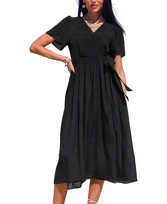 Cupshe Women's Swaying Tides Black Cover-Up Midi Beach Dress