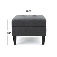 Tufted Storage Ottoman with Waffle Stitching, Upholstered Footrest Hidden Storage-The Pop Home