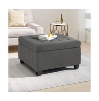 Storage Ottoman with Button-Tufted Lid, Upholstered Square Bench for Living Room, Bedroom, Entryway-The Pop Home