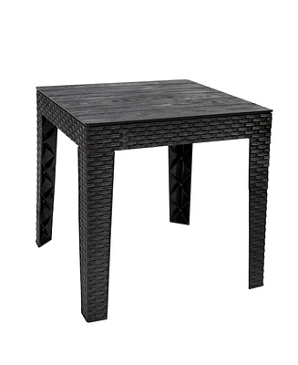 Square Patio Side Table - 16.75" Outdoor End Table - Weather-Resistant - Black Faux Plank Tabletop