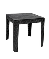 Square Patio Side Table - 16.75" Outdoor End Table - Weather-Resistant - Black Faux Plank Tabletop